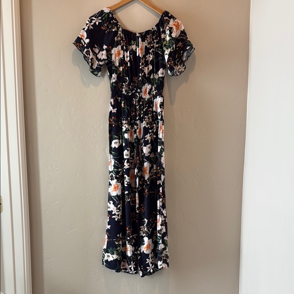 Floral Navy Blue Jumpsuit Romper Size M